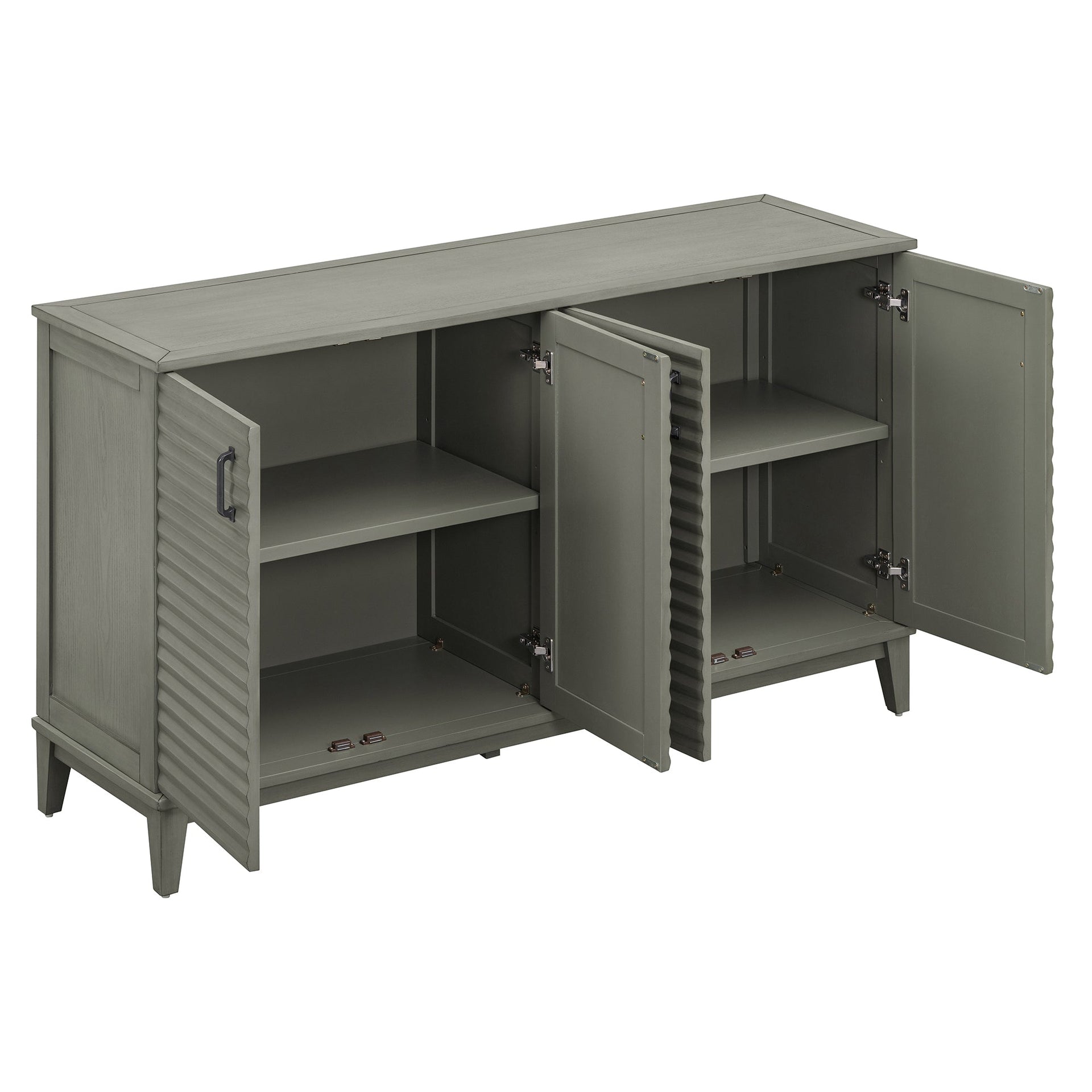 TREXM side panel with 4-door large storage buffet, adjustable shelves and metal handles (antique gray)