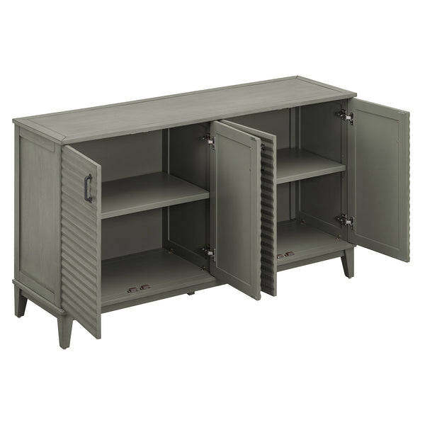 TREXM side panel with 4-door large storage buffet, adjustable shelves and metal handles (antique gray)