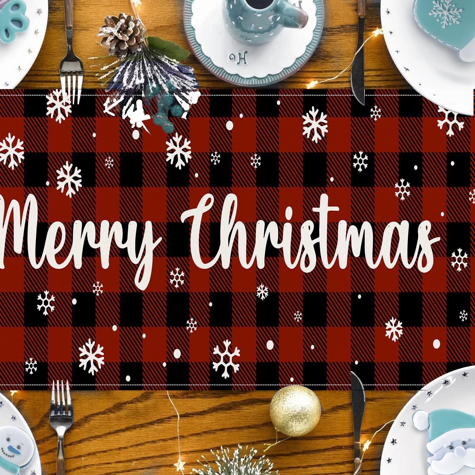 Christmas table flag holiday party restaurant decoration tablecloth linen checkered printed dining table tablecloth mat