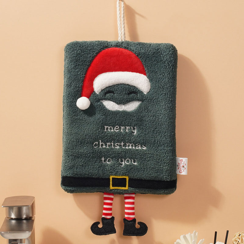 New Christmas hand towel can be hung with thick coral fleece towel, kitchen absorbent quick drying cloth, cartoon hand towel