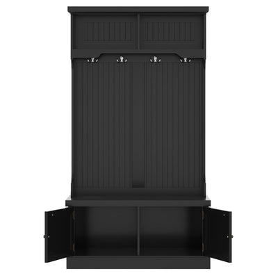 Hall Tree with Storage Shoe Bench for Entryway and Hallway, 4-in-1 Design Coat Racks with 4 Hooks for Living Room, Black