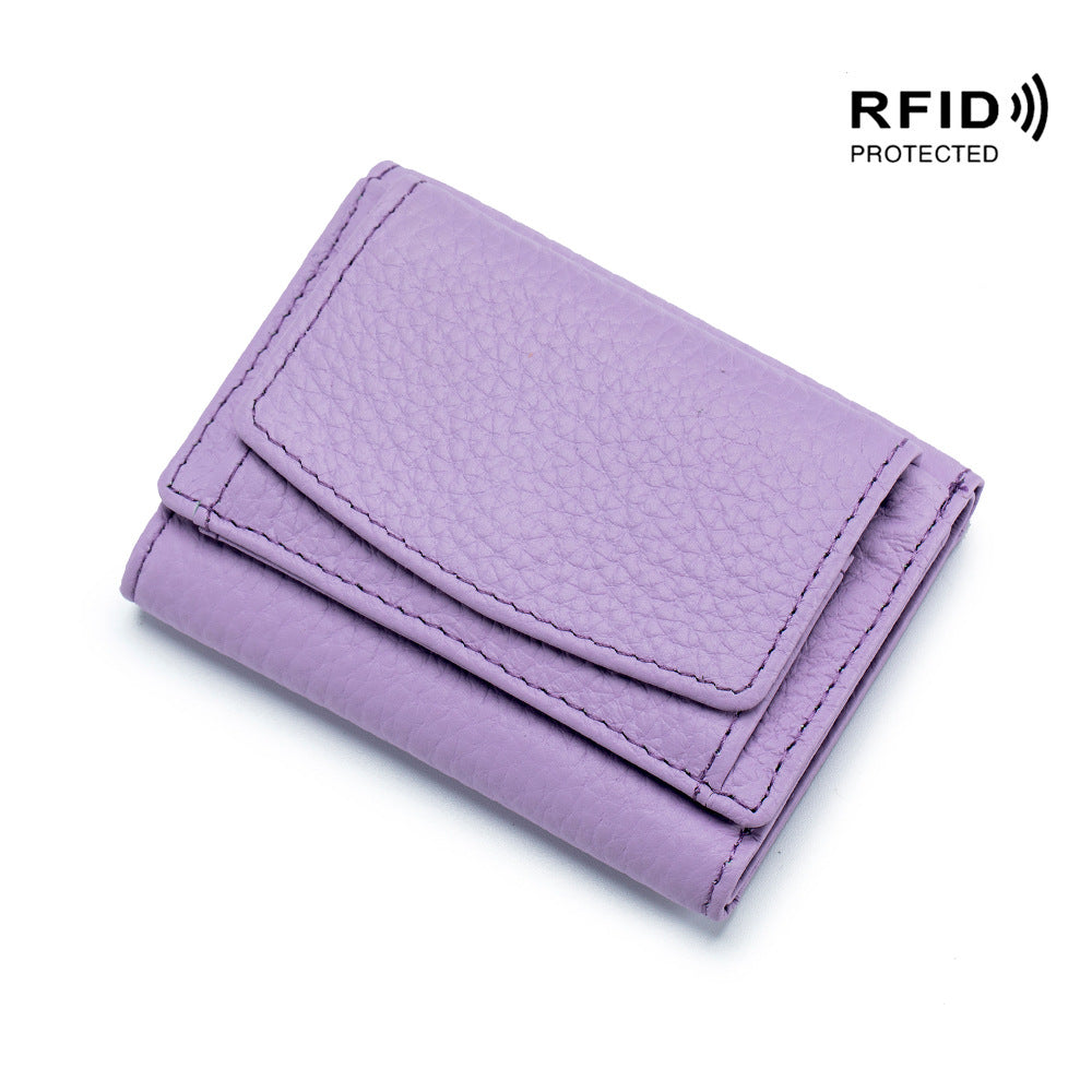 Small wallet women's genuine leather Japanese style fabric RFID coin bag wallet mini wallet short