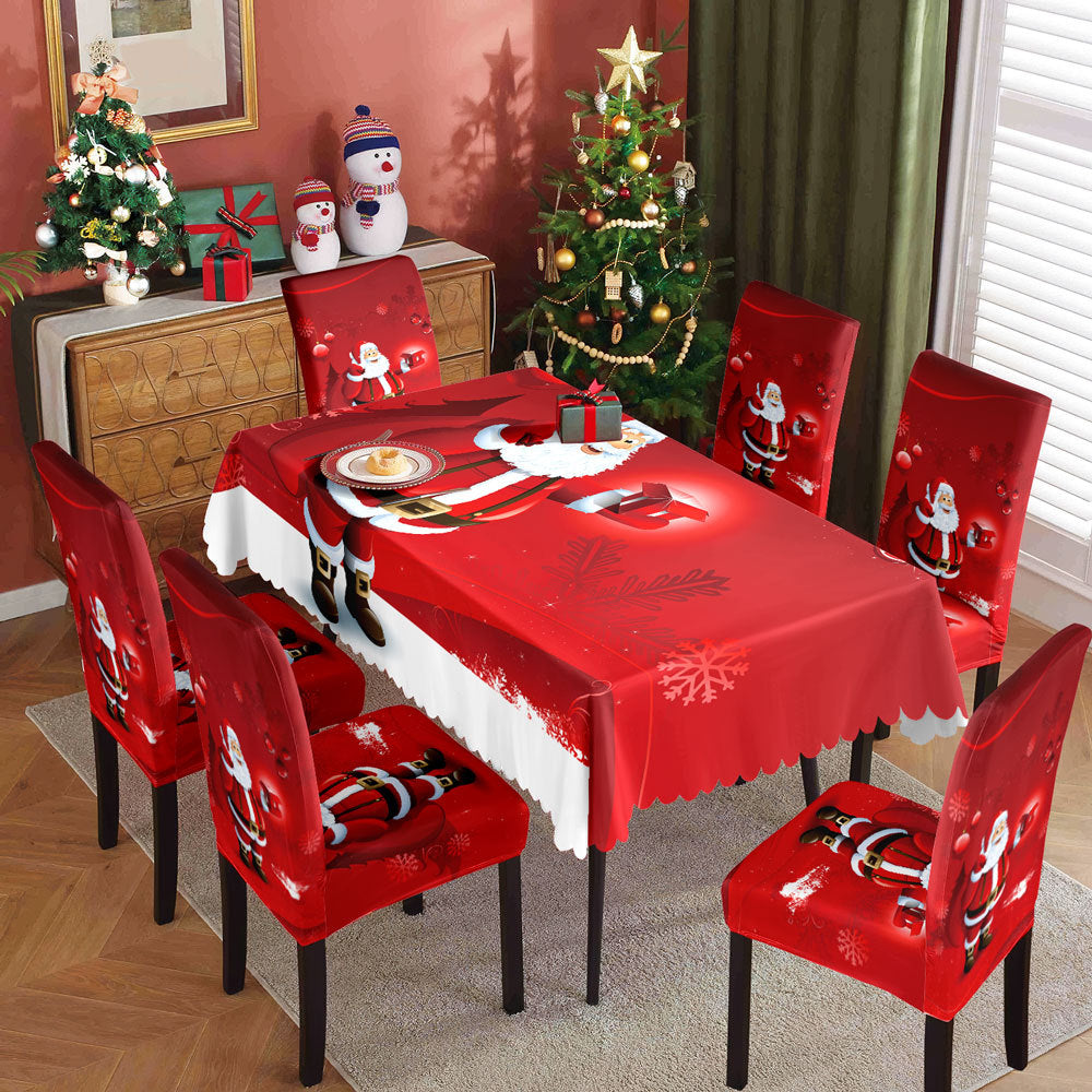 Christmas printed tablecloth, chair cover, waterproof, oil resistant, festive decoration, dining table cloth, chair cover, universal household use