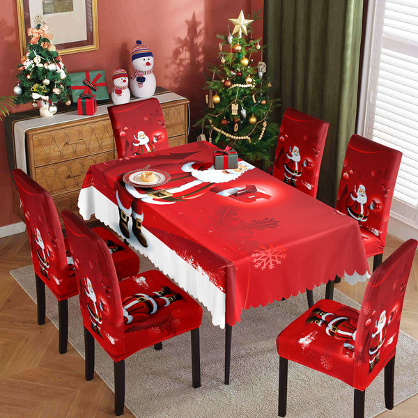 Christmas printed tablecloth, chair cover, waterproof, oil resistant, festive decoration, dining table cloth, chair cover, universal household use