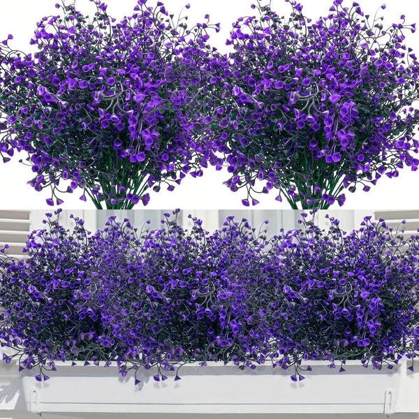 12 Bunches Outdoor Artificial Flowers UV Resistant Plastic Shrubs Decorative Plants for Garden Edging Window Boxes Fake Greene