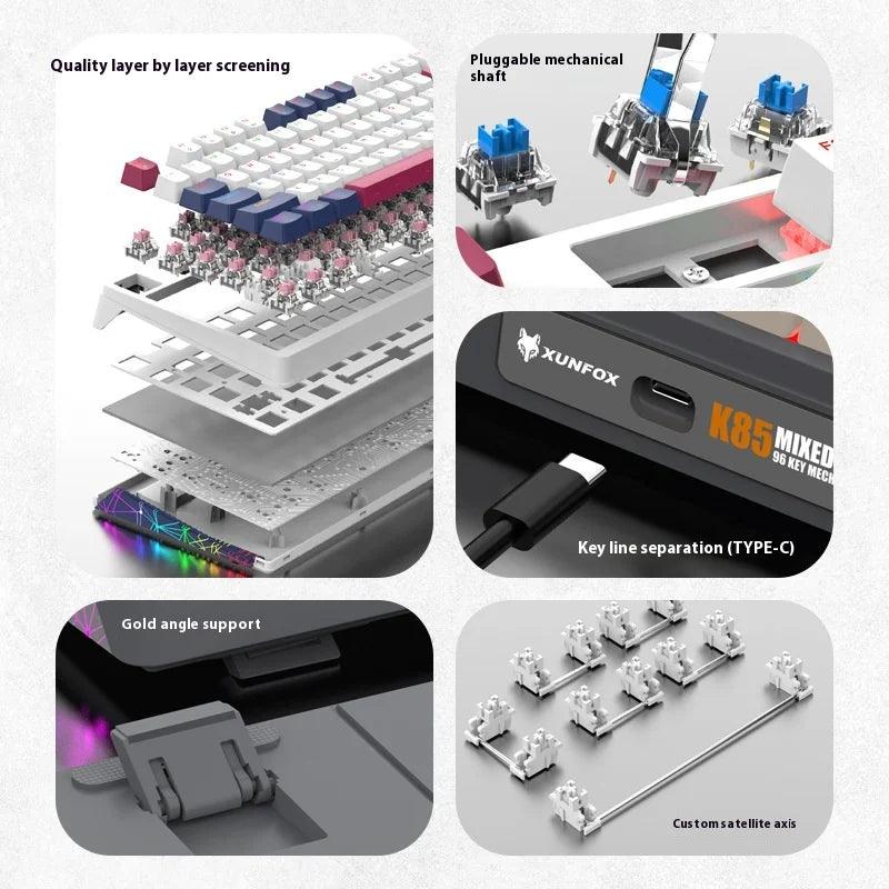 XUNFOX K85 wired mechanical keyboard for esports games, hot swappable desktop computer for office and home use, illuminated USB