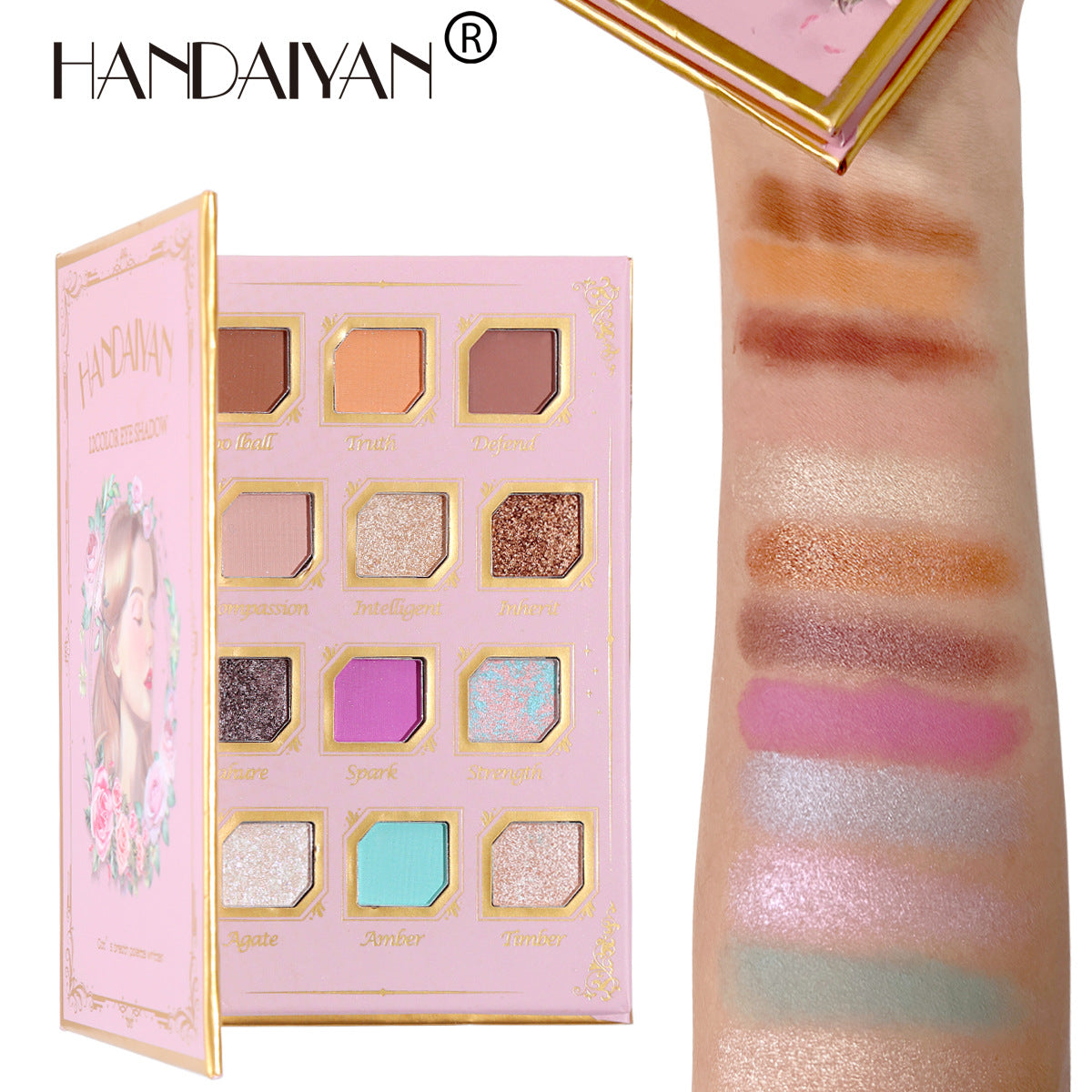 HANDAIYAN 12 Color Eye Shadow Palette Retro Niche Eye Shadow Noble With Mirror Matte Pearlescent Powder Eye Shadow