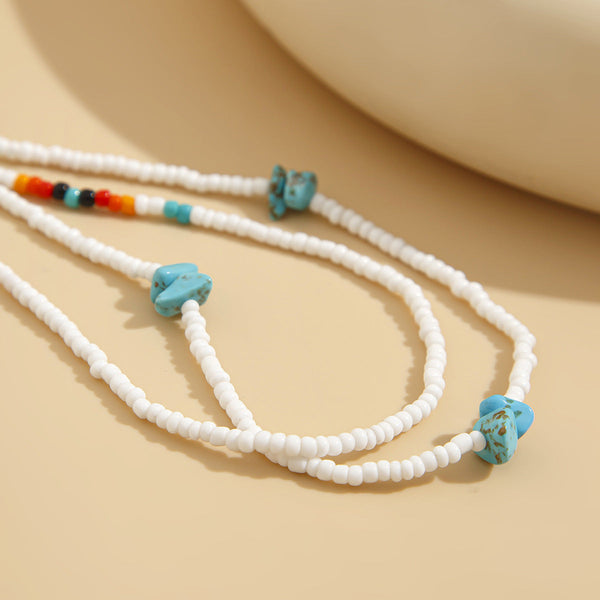 Sexy beach turquoise rice bead elastic waist chain for women's vacation style bead body chain
