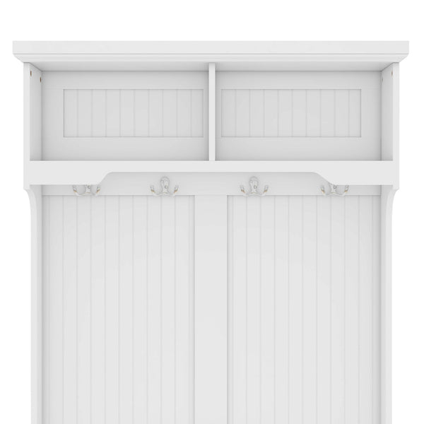 Hall Tree with Storage Shoe Bench for Entryway and Hallway, 4-in-1 Design Coat Racks with 4 Hooks for Living Room, White