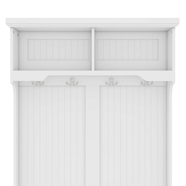 Hall Tree with Storage Shoe Bench for Entryway and Hallway, 4-in-1 Design Coat Racks with 4 Hooks for Living Room, White
