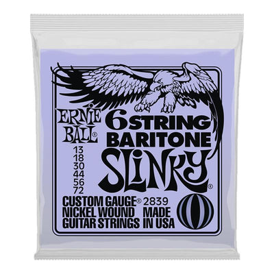 Ernie Ball 6-String Baritone Slinky Nickel Wound Electric Guitar Strings, 13-72 Gauge (P02839)