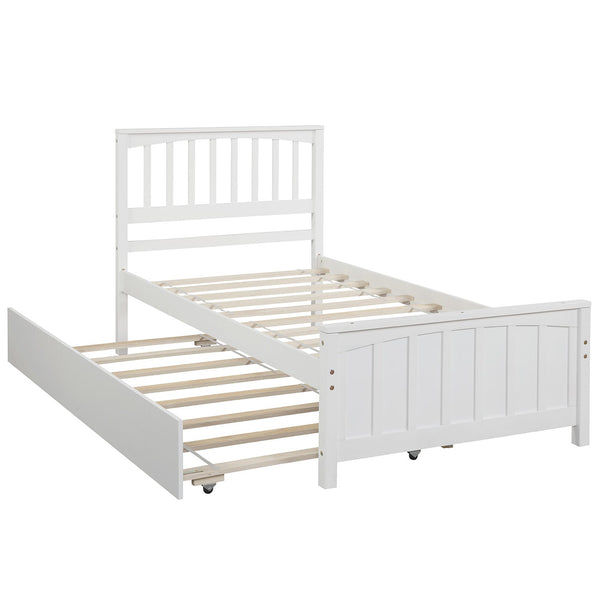 Twin size Platform Bed with Trundle White V.I.P Digital Presence