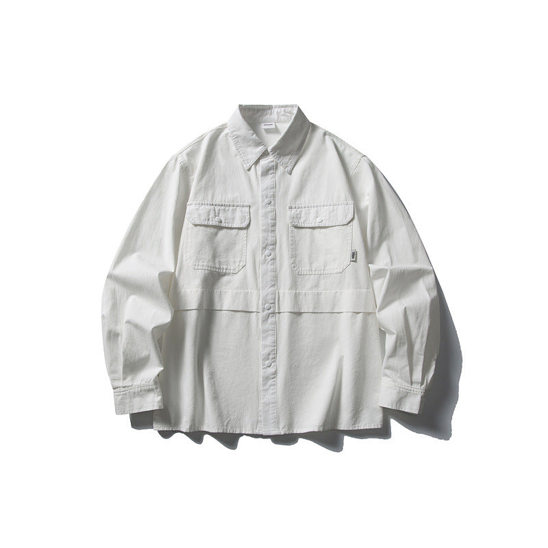 Splicing workwear long sleeved shirt men's loose casual shirt