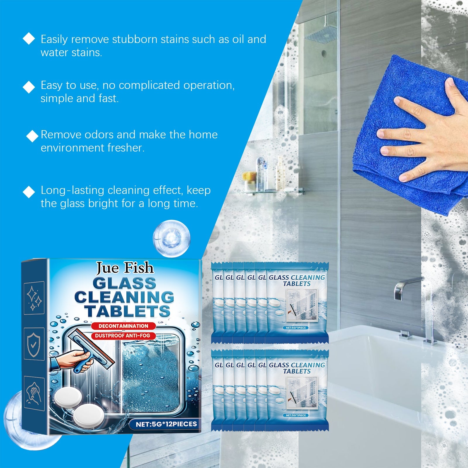 Glass Cleaning Effervescent Sheet, Door And Window Glass Scale Dust Stubborn Stains Clean Mirror Transparent