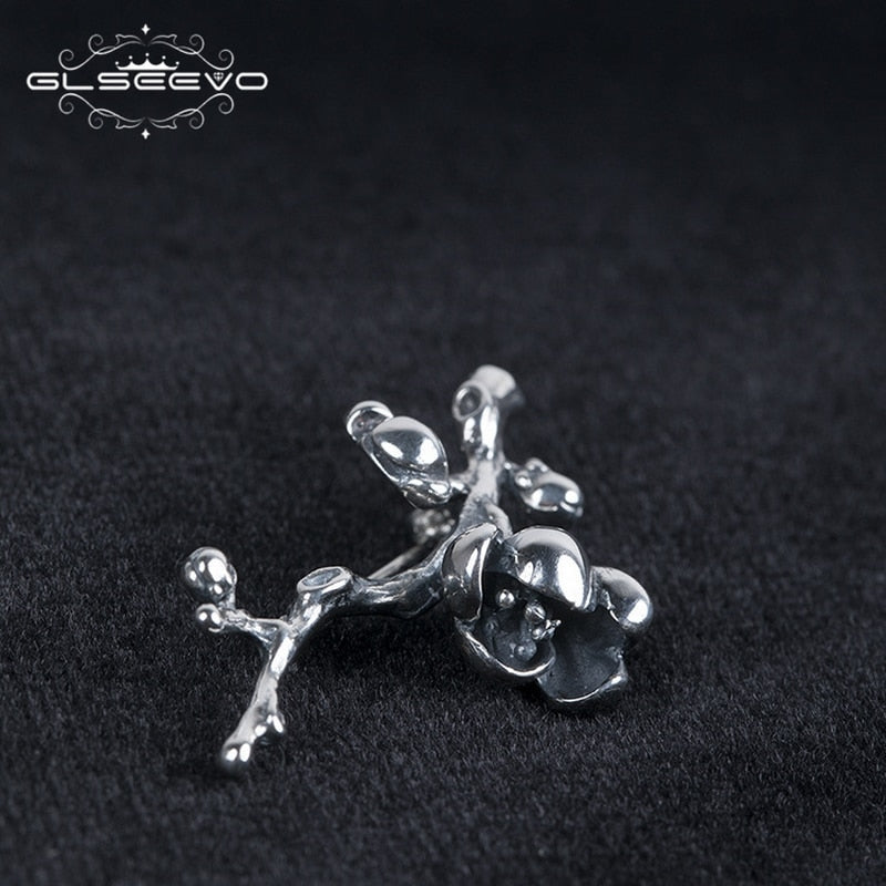 GLSEEVO Vintage Magnolia Brooches For Women Gift 925 Sterling Silver Luxury Brooch Broche Plata De Ley 925 Fine Jewellery