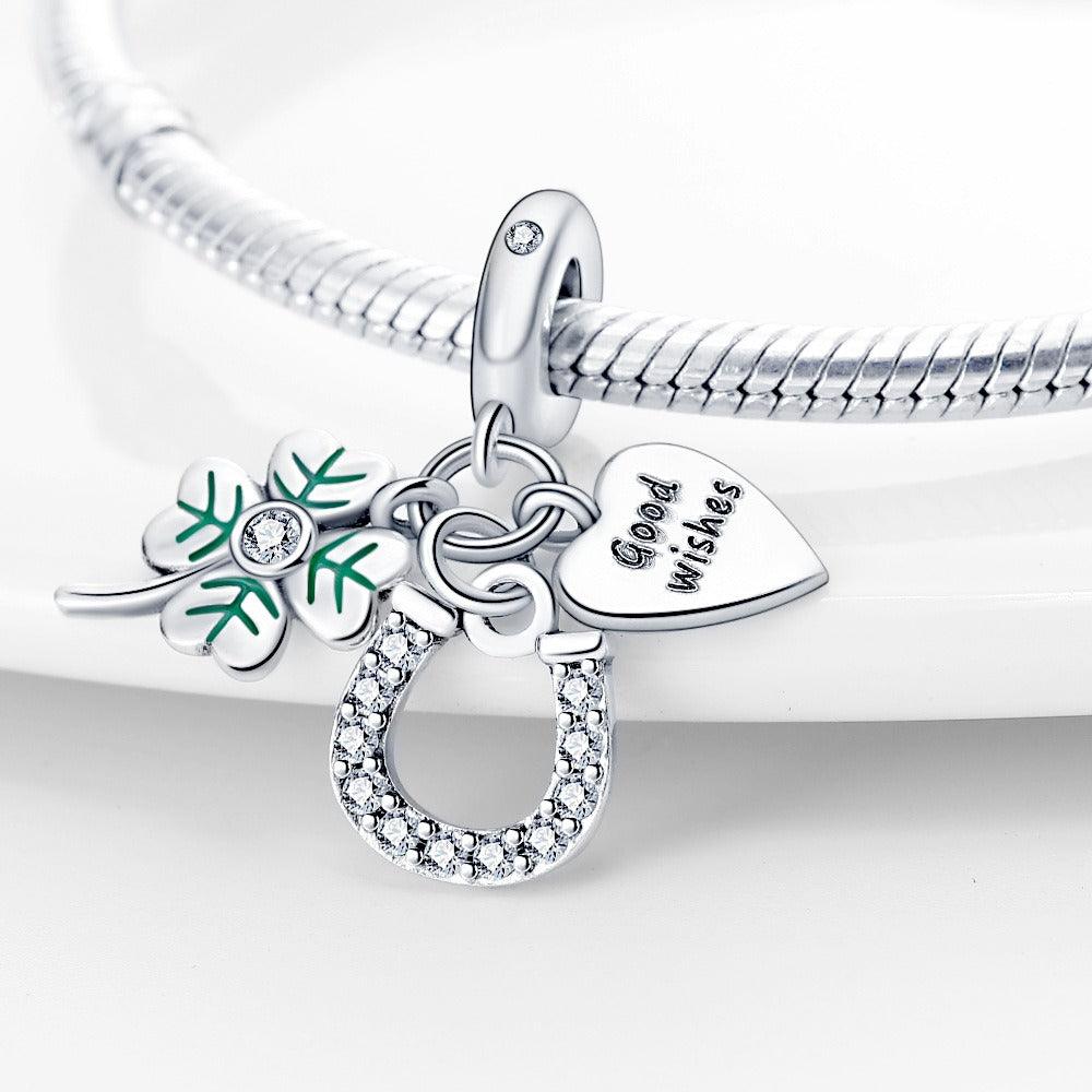 U-shaped Horseshoe Clover Wishing Tree Pendant Copper Silver Plated DIY Jewelry