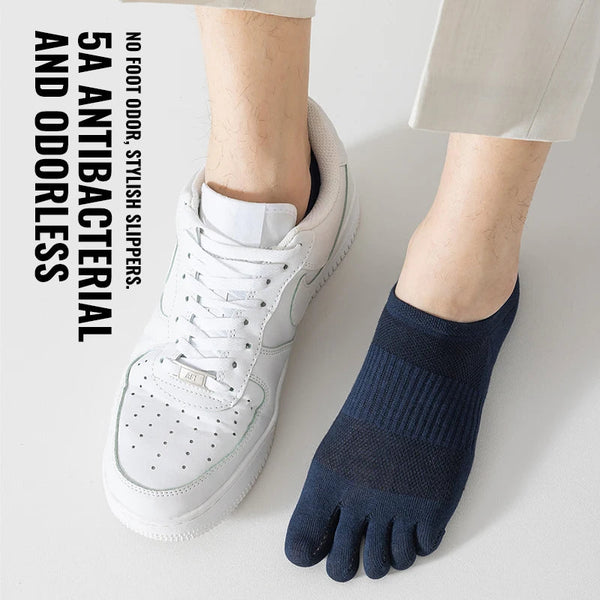 1 pair Pure Cotton Five Finger Short Socks Men Sweat Absorbent Antibacterial Breathable Mesh Boat Socks Running Sports Toe Sock - Gifts for You 'n Me