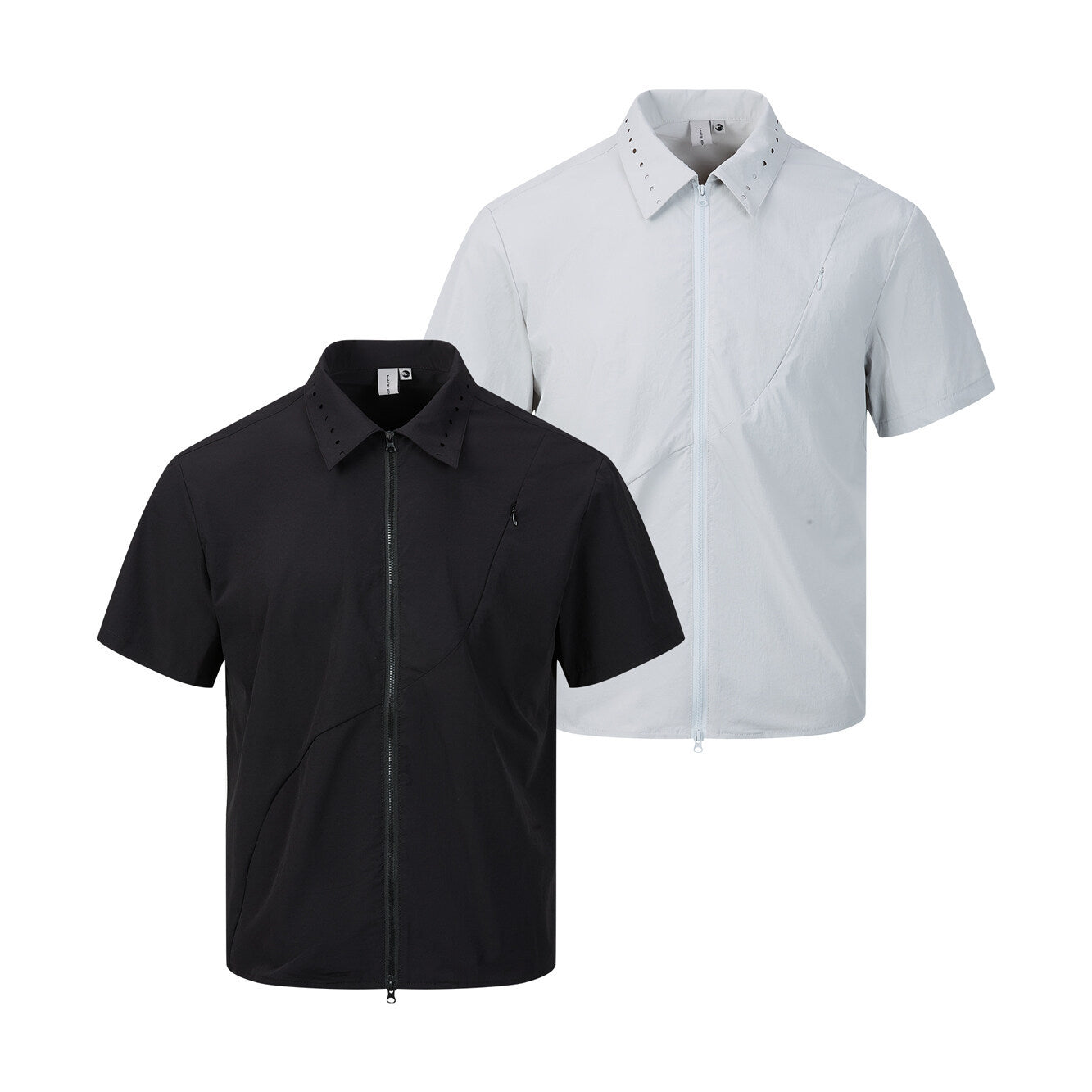 Zipper short sleeved shirt men's loose solid color shirt