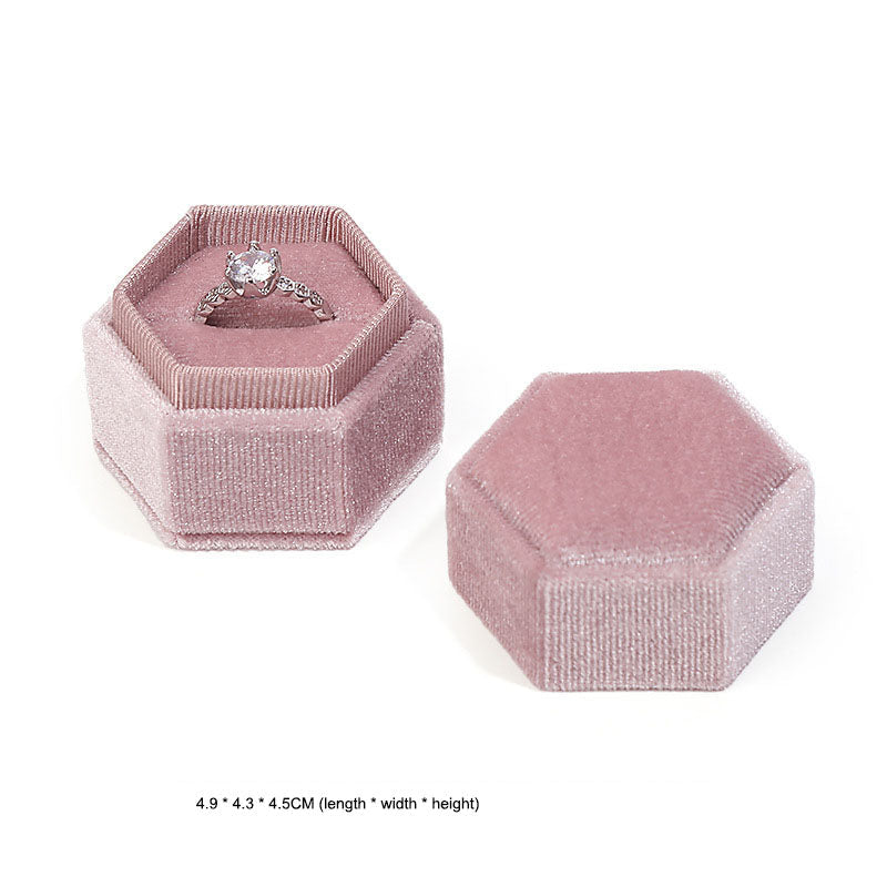 Hexagonal jewelry box, high-end Korean velvet ring earring box, jewelry box, jewelry packaging box