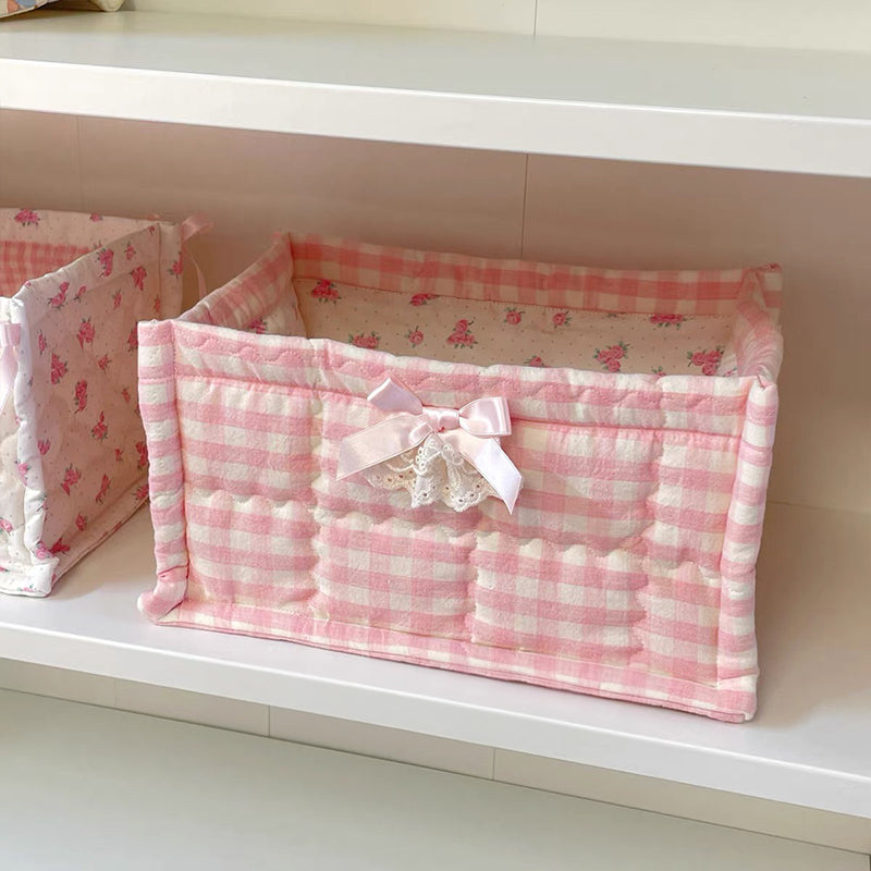 1pc Square Storage Basket: Desktop Organizer, Korean Quilted Design, Cute Storage Frame for Home Decor