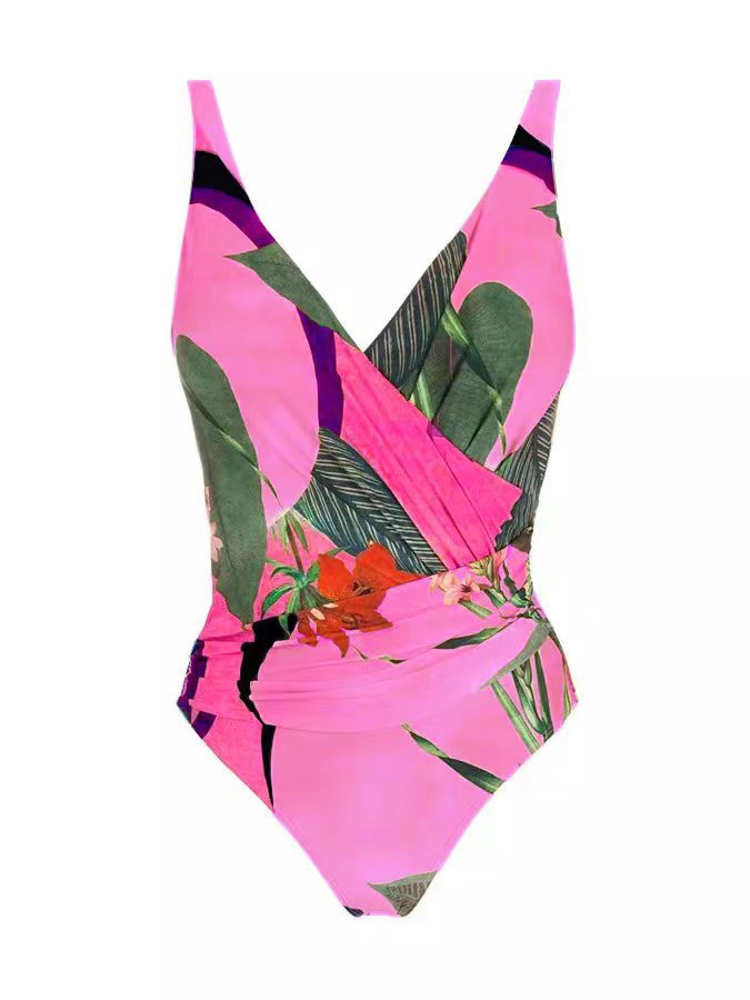 European and American conjoined vacation beach hot spring swimsuit French retro conjoined bikini