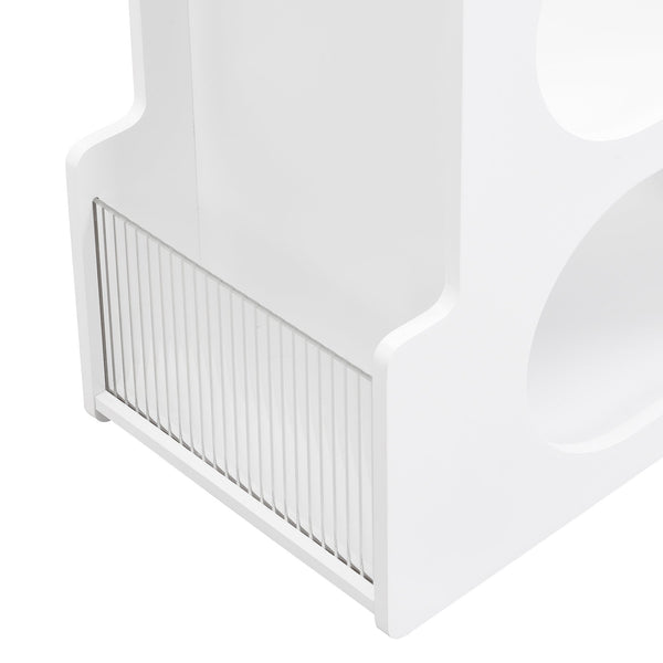 Stylish mobile desk with lockable wheels, white bedside table with 5mm thick grooved tempered glass and gold round bars