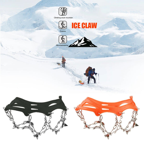 1 Pair Outdoor Climbing Non-slip Ice Snow Grippers 13 Teeth Spike Cleats Crampons for Family Outdoor Camping Accessories - Gifts for You 'n Me