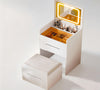 3 in 1 Vanity Desk with Plip Top Mirror,Small Make Up Vanity Set with Visible Glass Desktop,Compact Makeup Vanity with 3 Drawers - White
