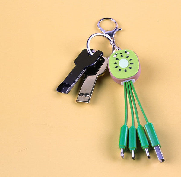 Kiwi Mobile Data Cable Healing Series Fruit Smile Keychain Universal Charging Cable 3-in-1