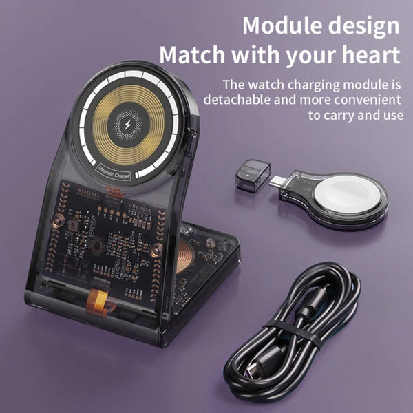 3 in 1 Wireless Charger for Magsafe Magnetic Fast Charging Dock Station Phone Stand for iPhone iWatch Aipods Charger