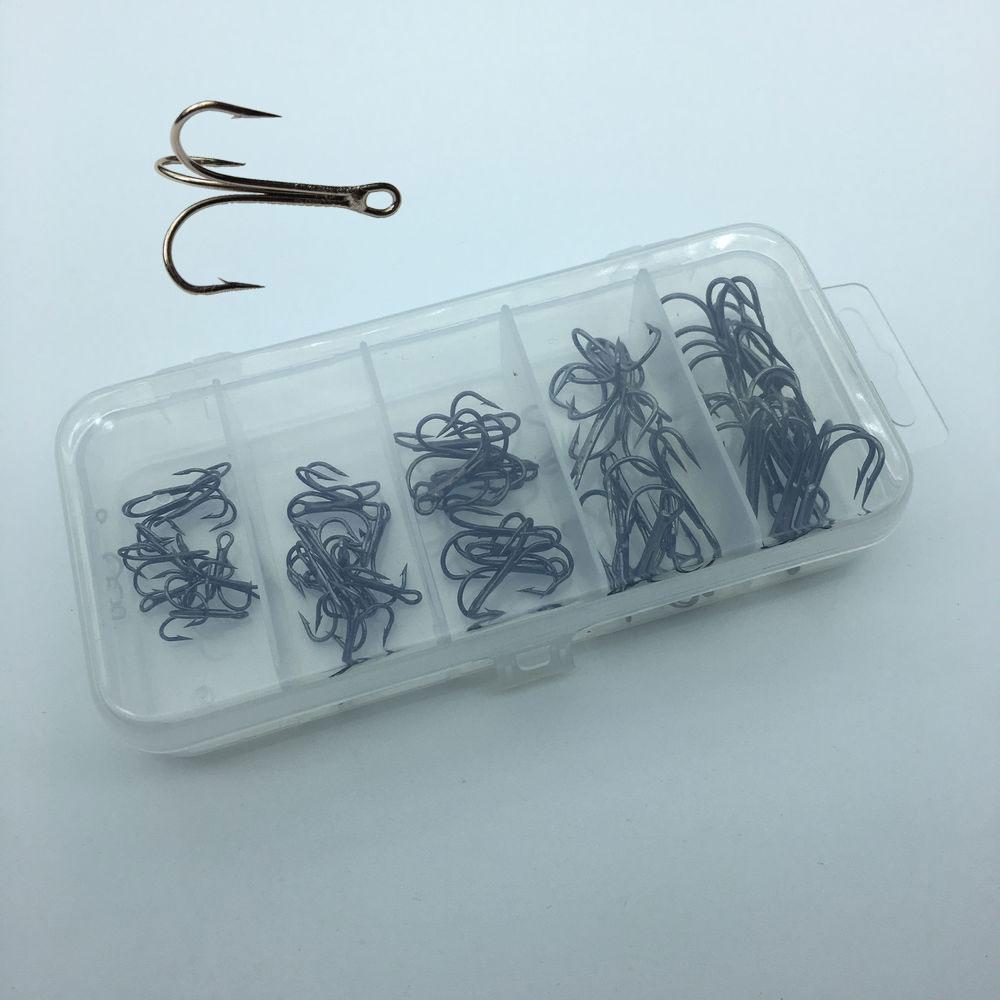 Rompin 50pc/boxFishing Hook High Carbon Steel Treble Round Bent Treble Saltwater Bass 2#-10#