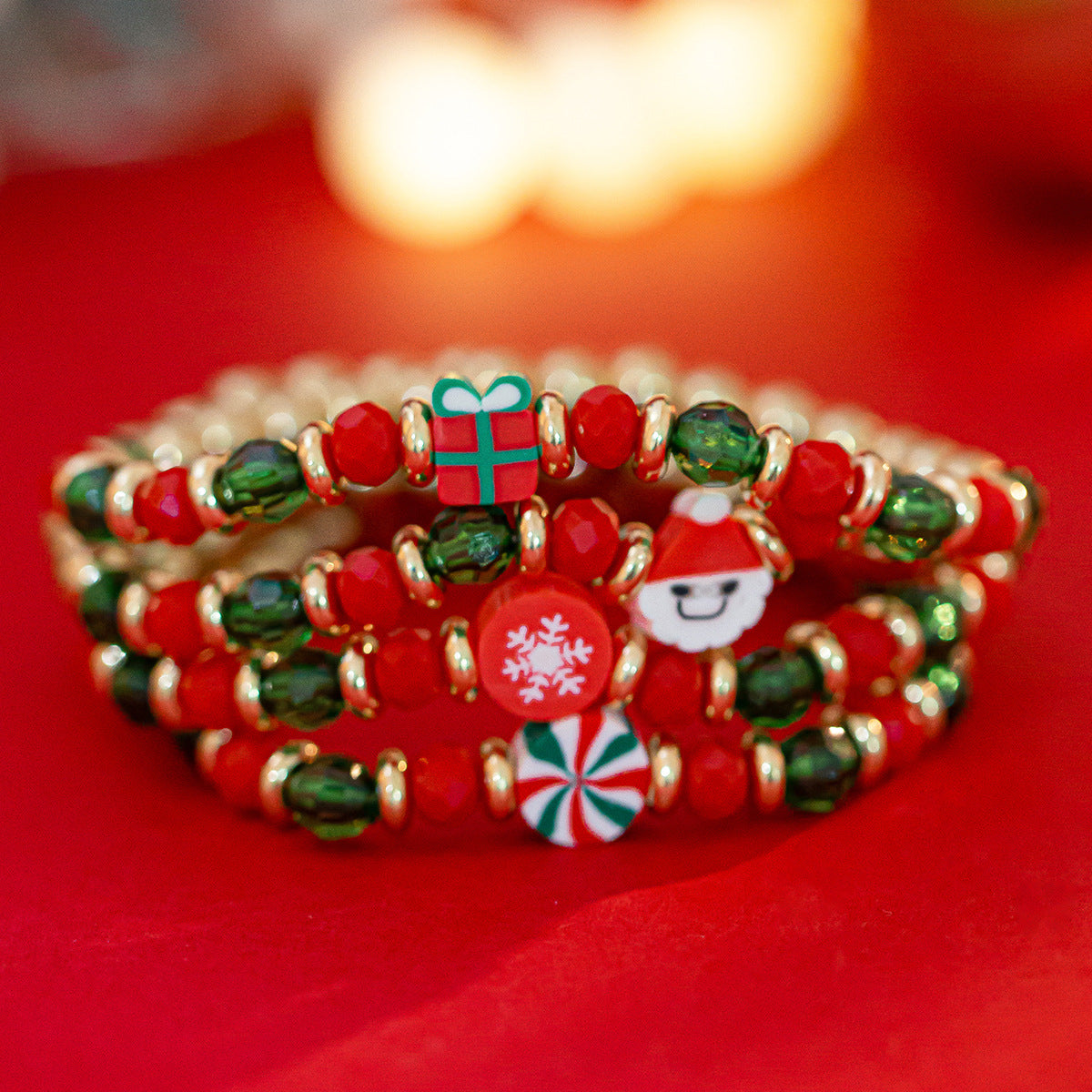 Christmas Candy Soft Ceramic CCB Bracelet Ins Wind Beaded Alloy Bracelet Set