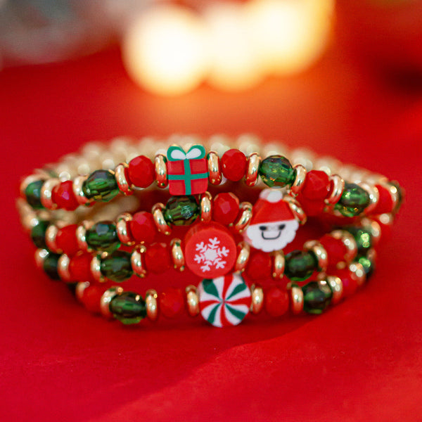 Christmas Candy Soft Ceramic CCB Bracelet Ins Wind Beaded Alloy Bracelet Set