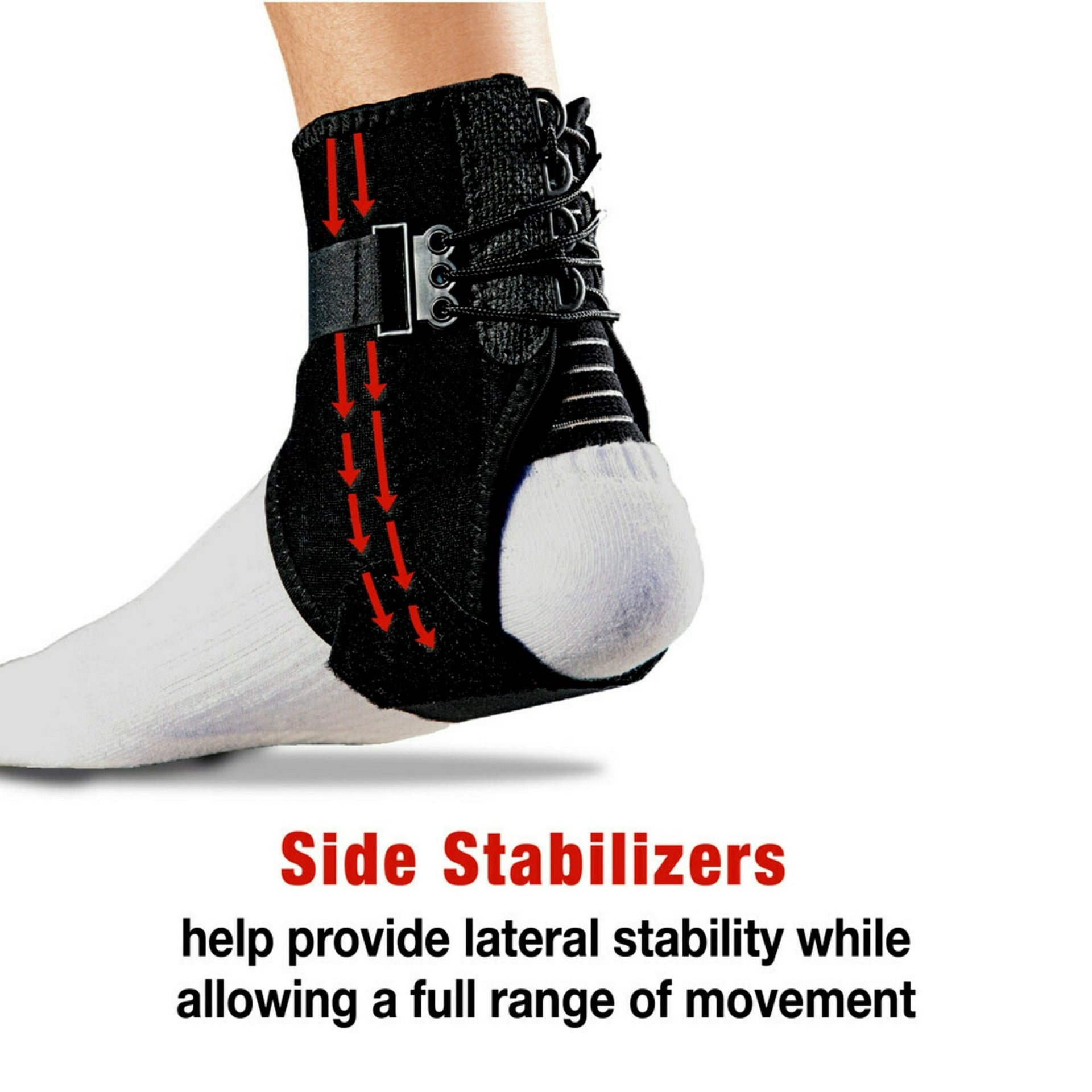 ACE Brand Ankle Support with Side Stabilizers, Adjustable, Black, 1 Brace