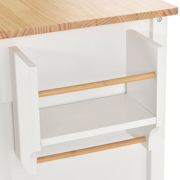 Kitchen Island Cart with Solid Wood Top and Locking Wheels 54.3 Inch Width  (White) V.I.P Digital Presence