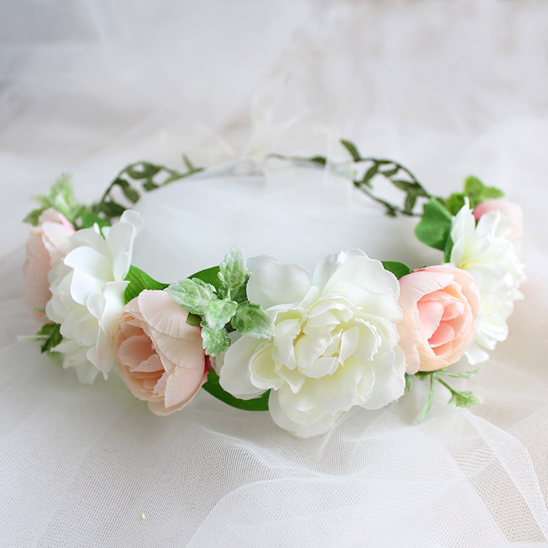 Flower garland handmade simulation flower ribbon hair accessory fresh wedding photography flower garland headwear