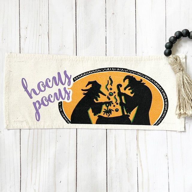 2 PANELS & RUNNER BUNDLE: RECTANGLE Holiday Panel Halloween October Fall Autumn: Hocus Pocus HAPPY HAUNTING / WITCHES BREW + BUFFALO CHECK RUNNER
