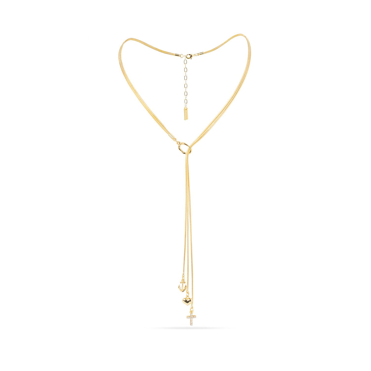 Trinity Necklace -Three Chains with Cross, Heart, and Anchor Charms