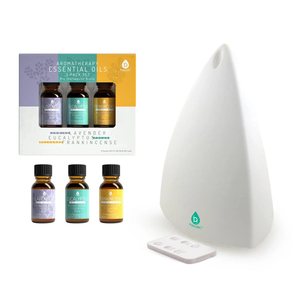 Pursonic Aromatherapy Diffuser & Essential Oil Set -Ultrasonic Top 3 Oils - Gifts for You 'n Me