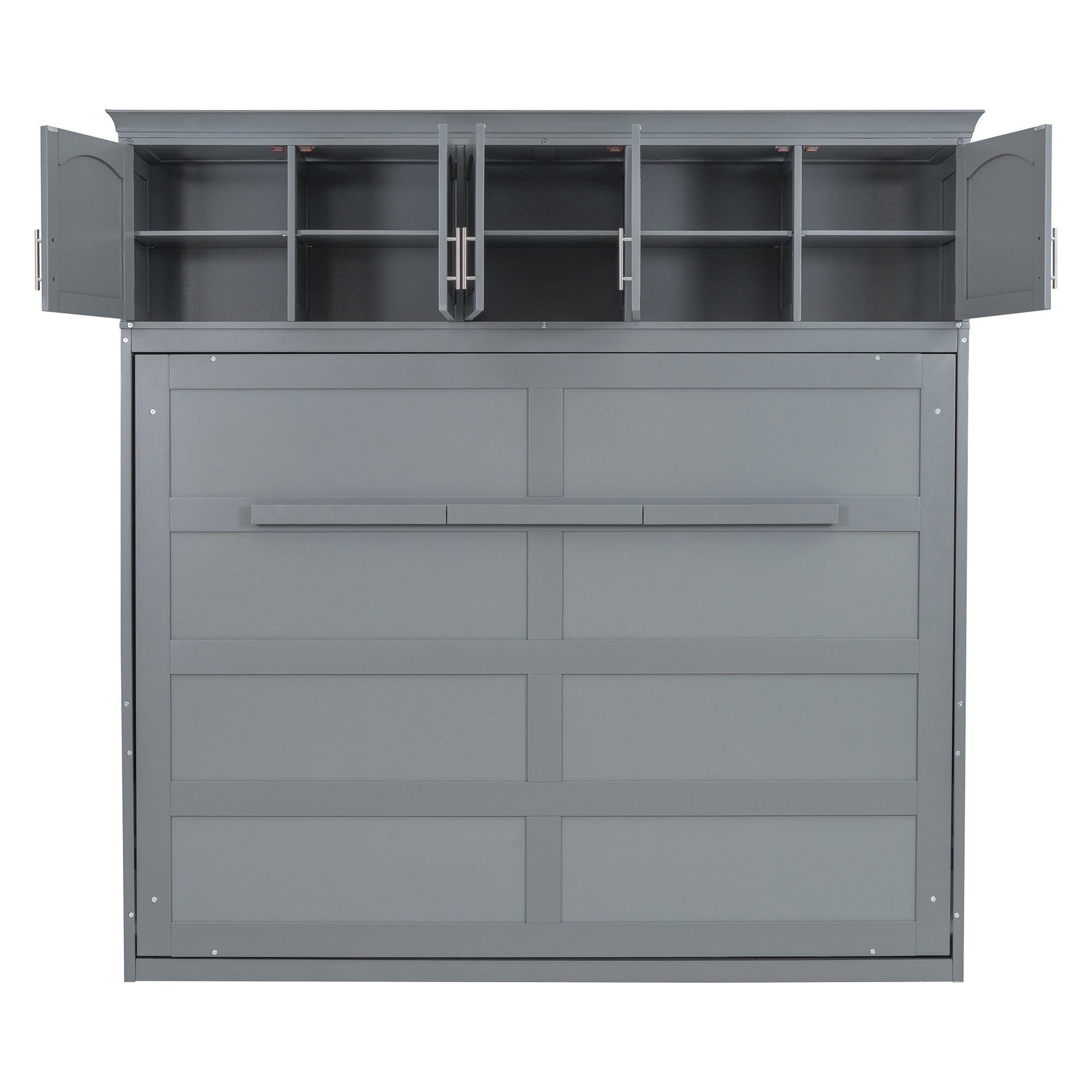 Full Size Murphy Bed Wall Bed with Top Cabinets,Gray