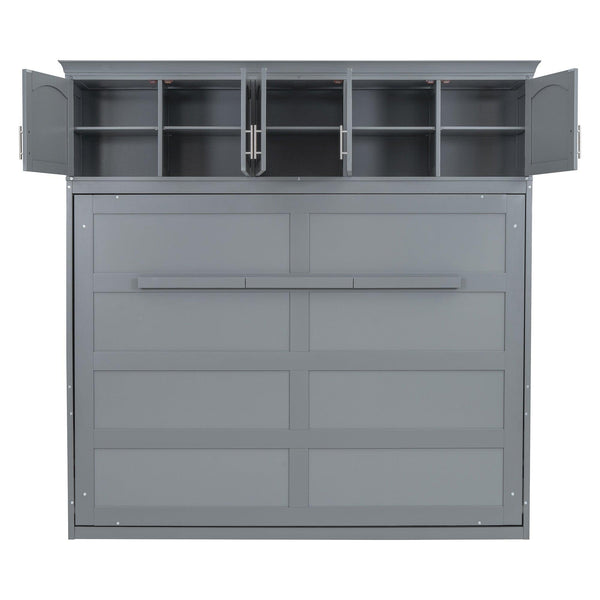 Full Size Murphy Bed Wall Bed with Top Cabinets,Gray