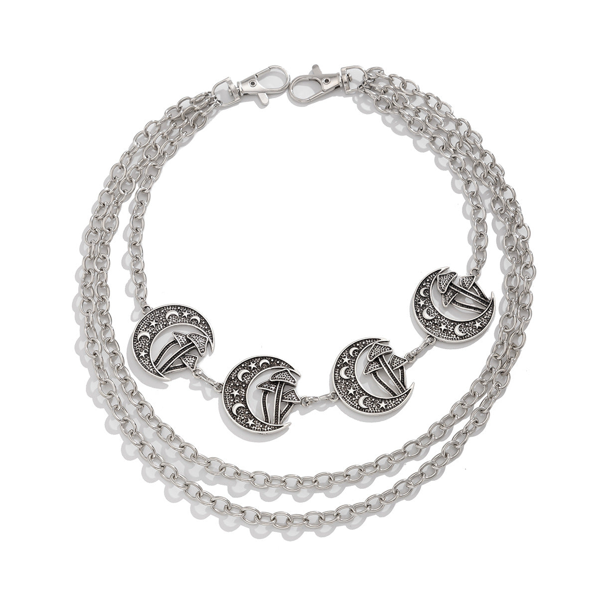 Punk style Moon Teeth Mushroom Cross Chain Pants Chain Street Fashion Multi layer Alloy Waist Chain