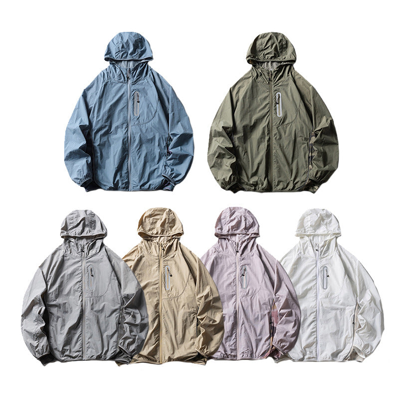 Camouflage Spliced Thin Hooded Sun Protection Clothing Men's Outdoor Sports Reflective Design Casual Jacket Trendy