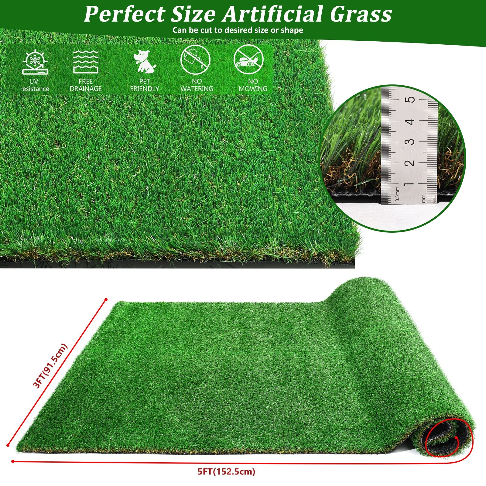 3FTX5FT Outdoor Artificial Grass Runway Blanket, Thick and Realistic Fake Grass Roll Decoration 1.38 