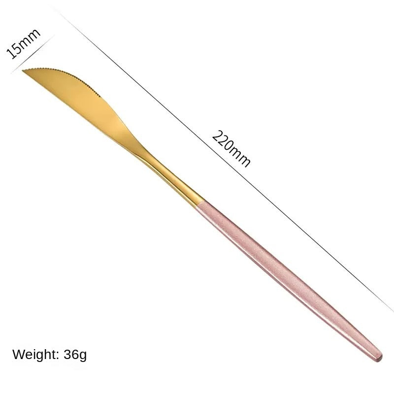 Stainless Steel Cutlery Set with Portuguese Gold Spray Painted Steak Knife, Fork, Spoon, and Tea Spoon 4-Piece Gift Pack