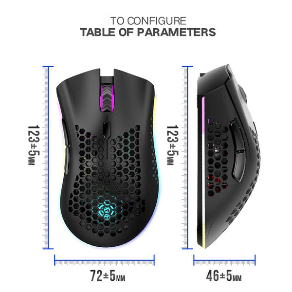 2.4GHz Wireless Gaming Mouse 7 Button 1600 DPI Adjustable RGB Backlit Rechargeable Mouse Lightweight Honeycomb Shell Gamer Mice
