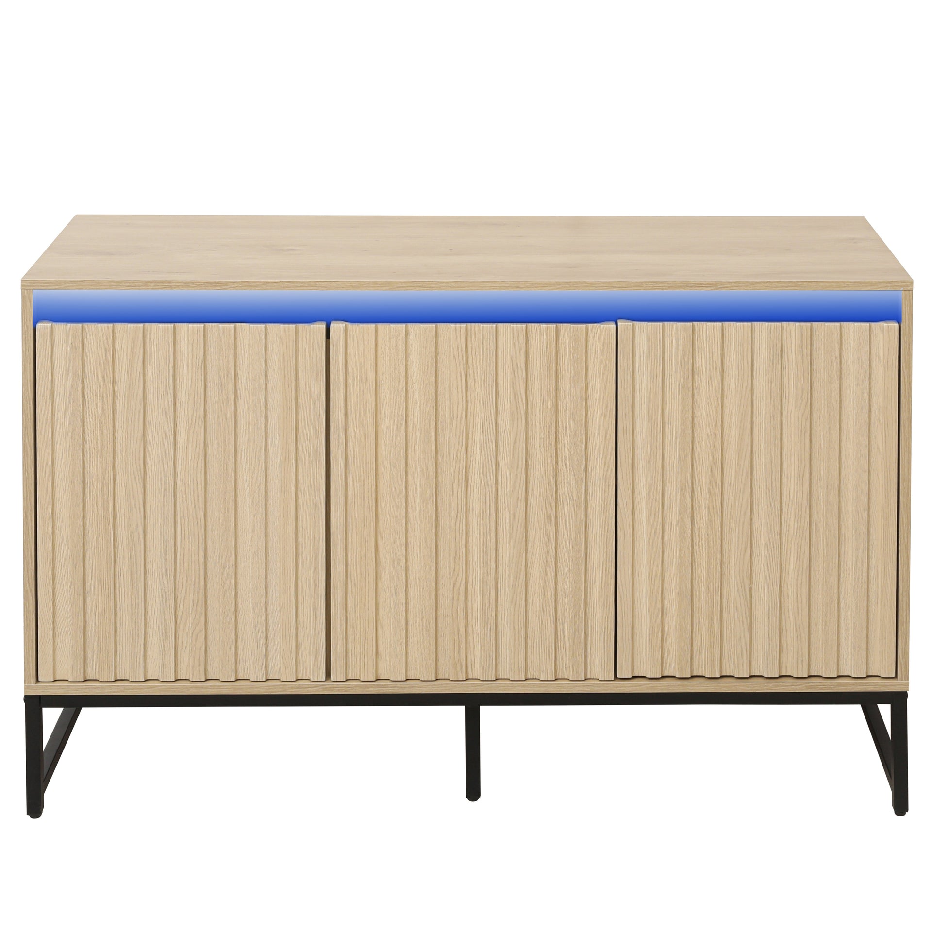 Engraved 3-door side panel with LED, self-service cabinet storage cabinet, modern coffee bar cabinet with adjustable shelf