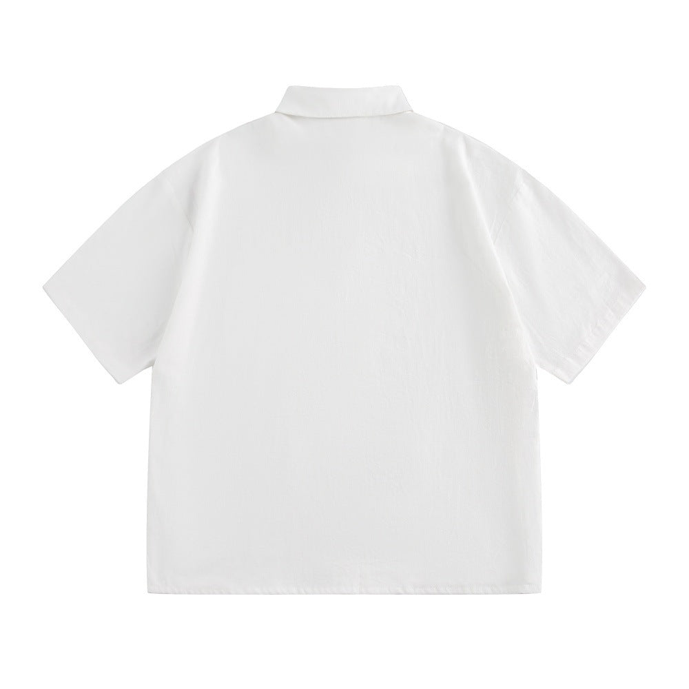 Alphabet Print Short Sleeve Shirt Workwear Japanese Style Loose Casual Design Summer Collar Shirt Men's Trendy