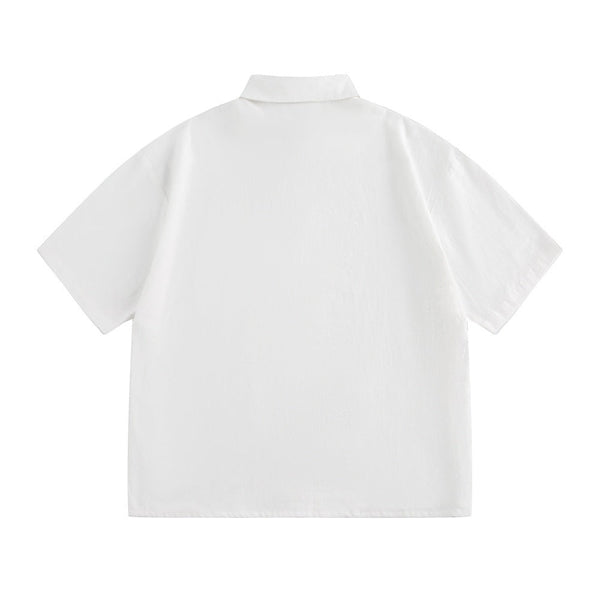 Alphabet Print Short Sleeve Shirt Workwear Japanese Style Loose Casual Design Summer Collar Shirt Men's Trendy