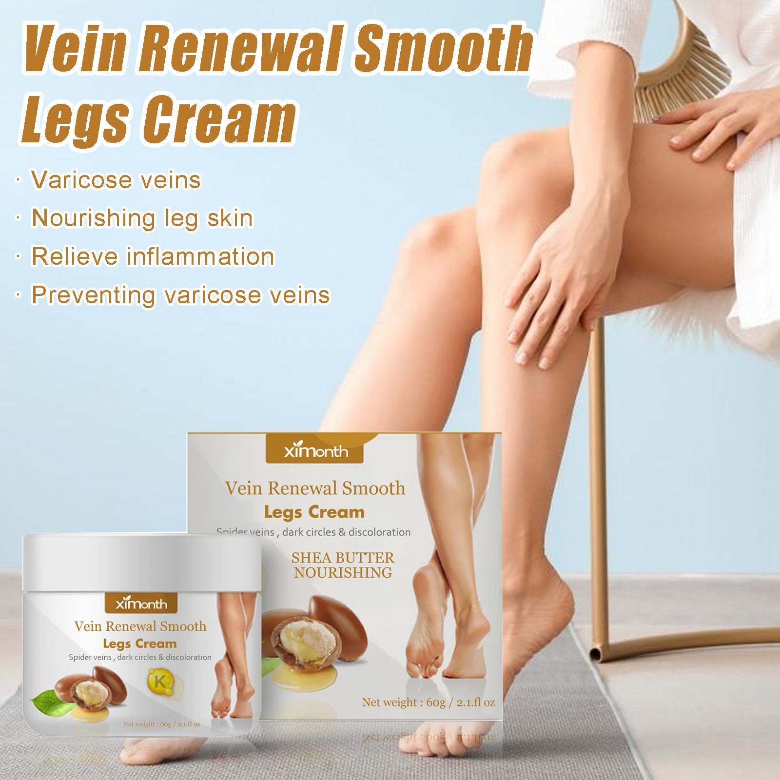 Vein Renewal Smooth Legs Cream, Relief Sore Legs Massage Varicose Earthworm Leg Vein Care Cream